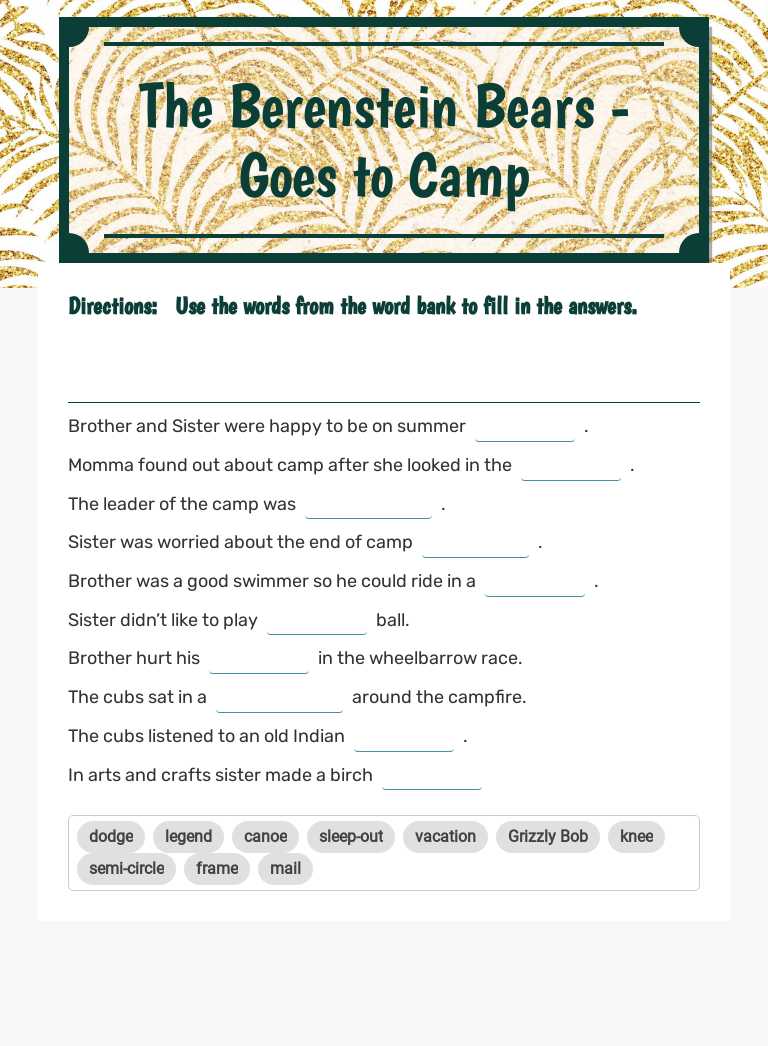 The Berenstein Bears - Goes to Camp worksheet preview image