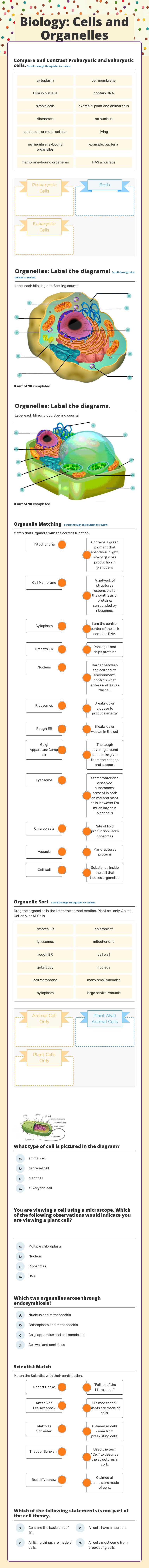 Biology: Cells and Organelles worksheet preview image