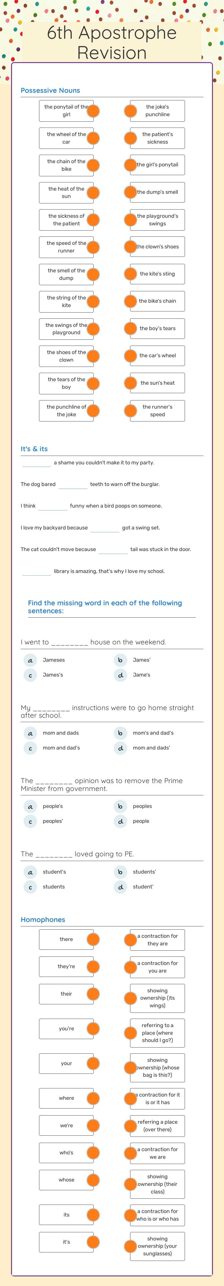 6th Apostrophe Revision worksheet preview image
