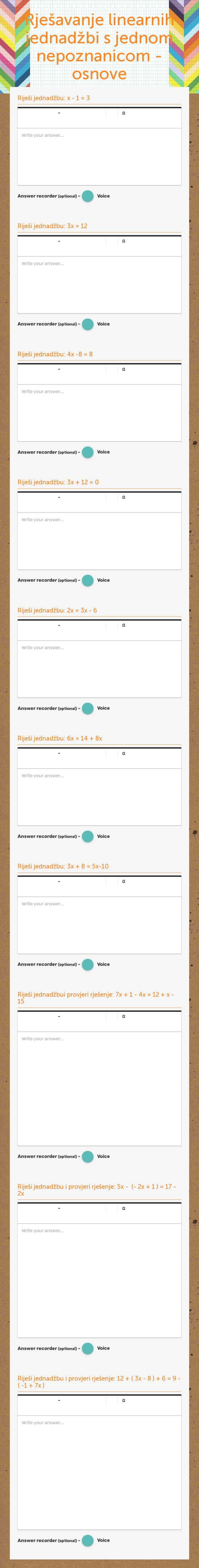Rješavanje linearnih jednadžbi s jednom nepoznanicom - osnove Grade 6 worksheet preview