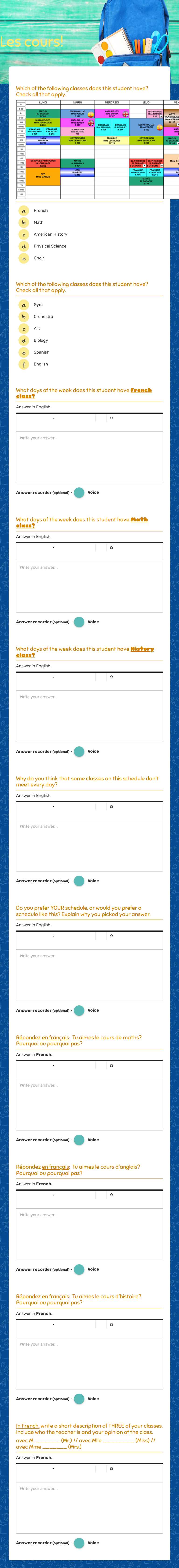 Les cours! worksheet preview image