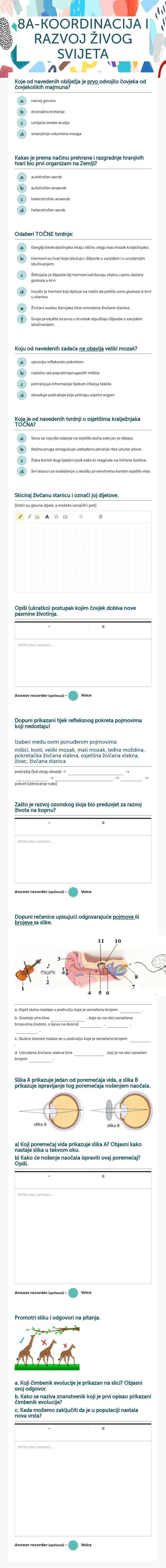 8A-KOORDINACIJA I RAZVOJ ŽIVOG SVIJETA worksheet preview image