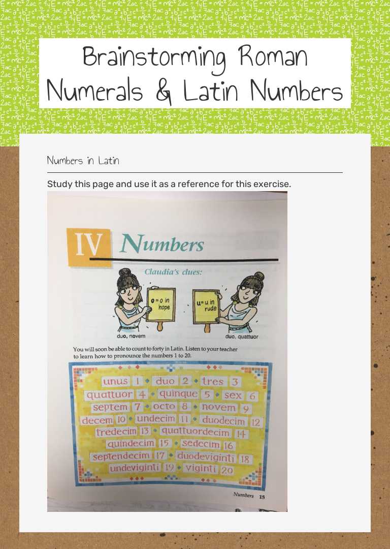 Brainstorming Roman Numerals & Latin Numbers worksheet preview image