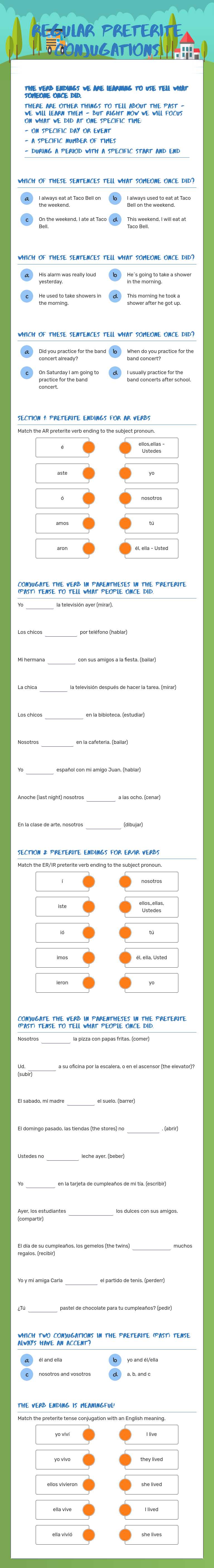 REGULAR PRETERITE CONJUGATIONS worksheet preview image