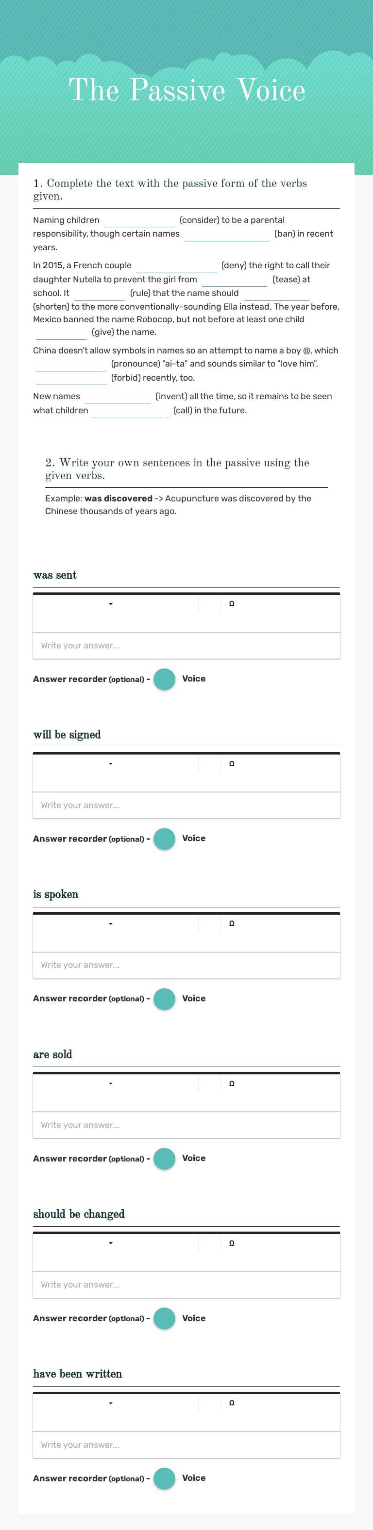 The Passive Voice Grade 8 worksheet preview