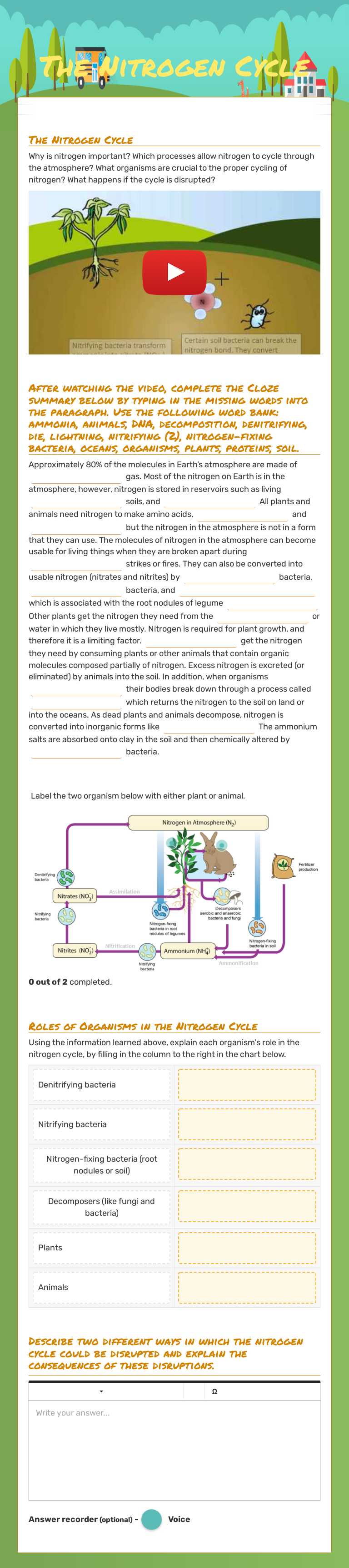 The Nitrogen Cycle worksheet preview image