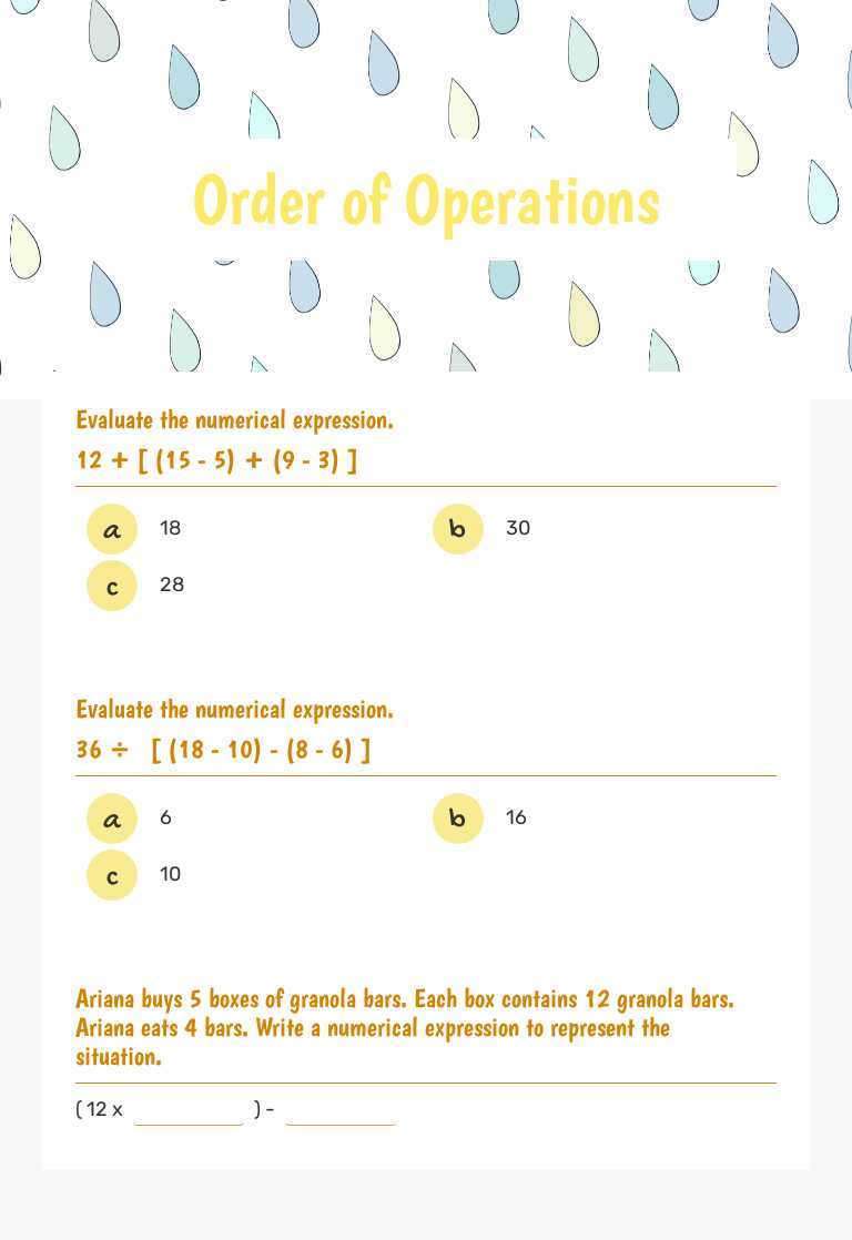 Order                        
               of                 Operations worksheet preview image