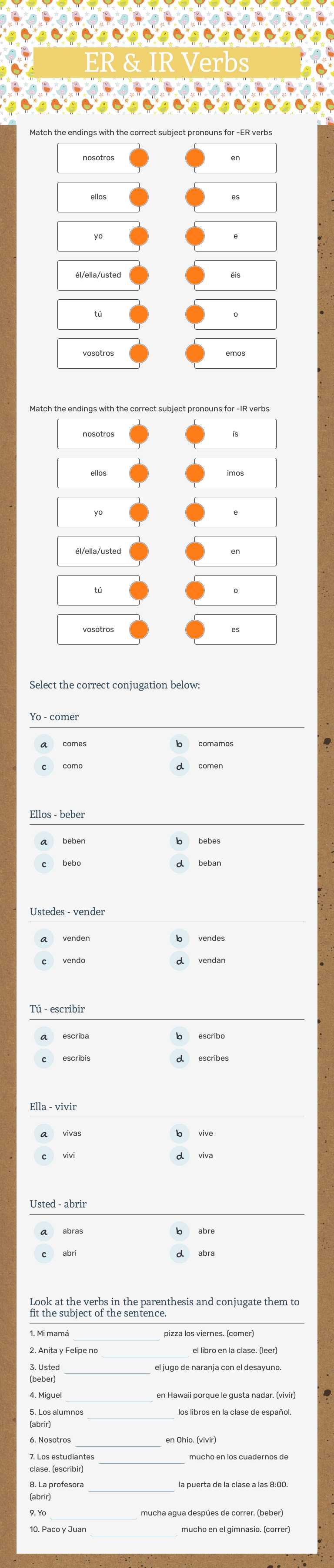 ER & IR Verbs Grade 10 worksheet preview