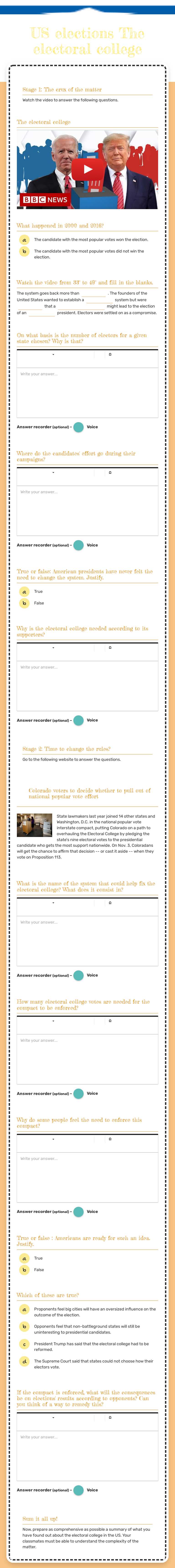 US elections
The electoral college worksheet preview image