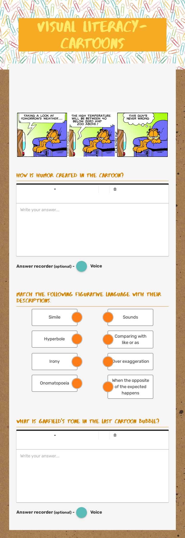 Visual Literacy- 
Cartoons worksheet preview image
