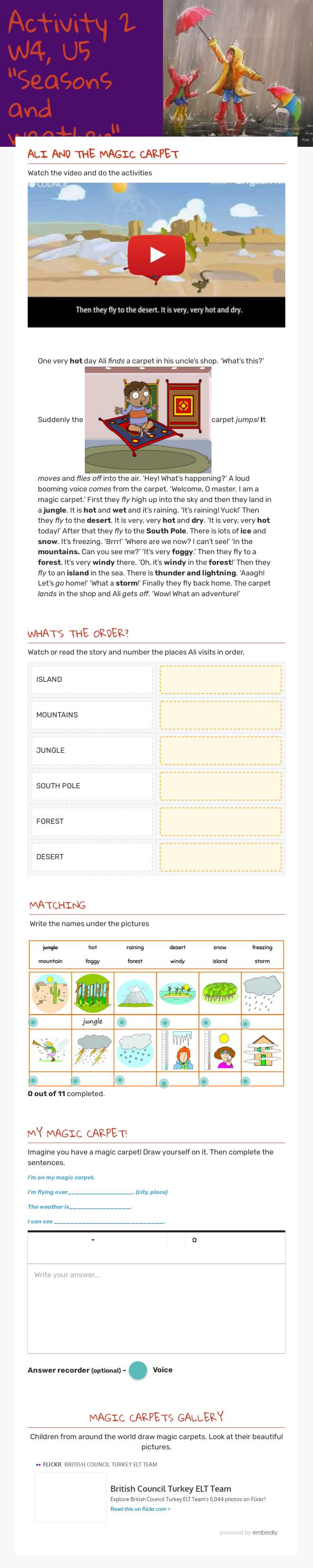 Activity 2 W4, U5 "Seasons and weather" worksheet preview image