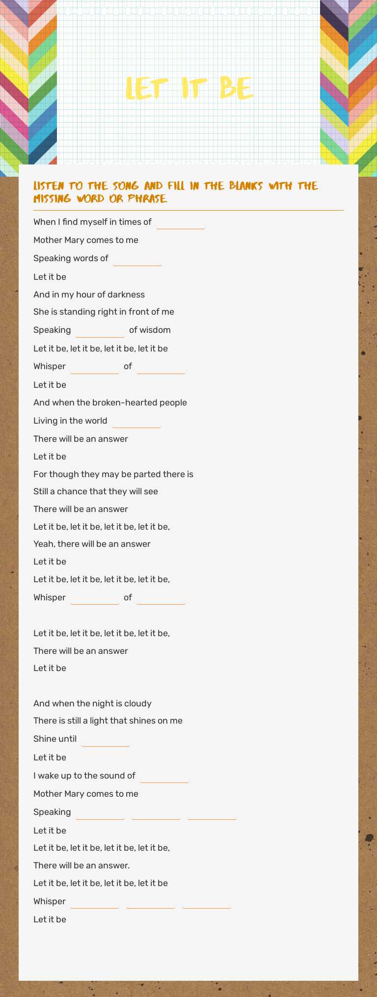Let it bE Preschool worksheet preview