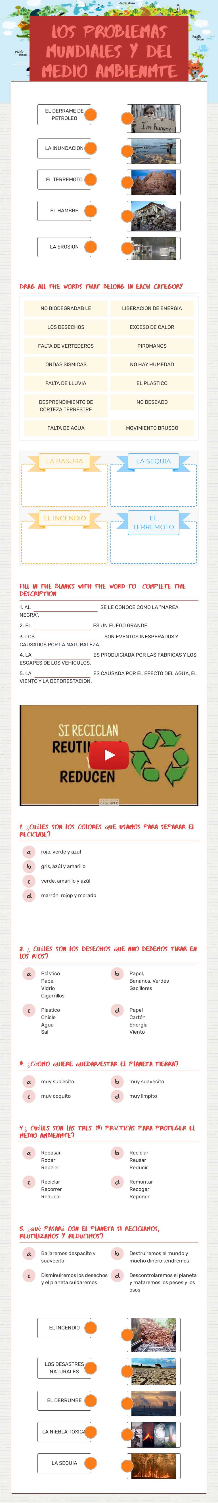 LOS PROBLEMAS MUNDIALES Y DEL MEDIO AMBIENMTE worksheet preview image
