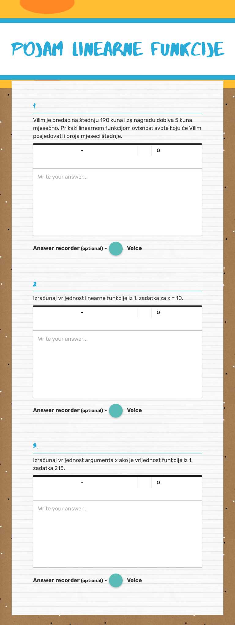 Pojam linearne funkcije worksheet preview image