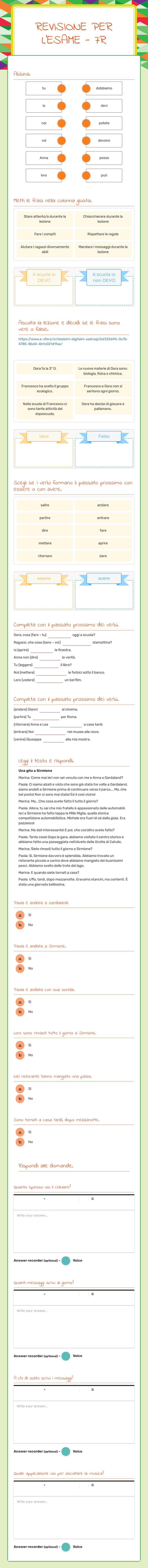 Revisione per l'esame - 7r Grade 7 worksheet preview