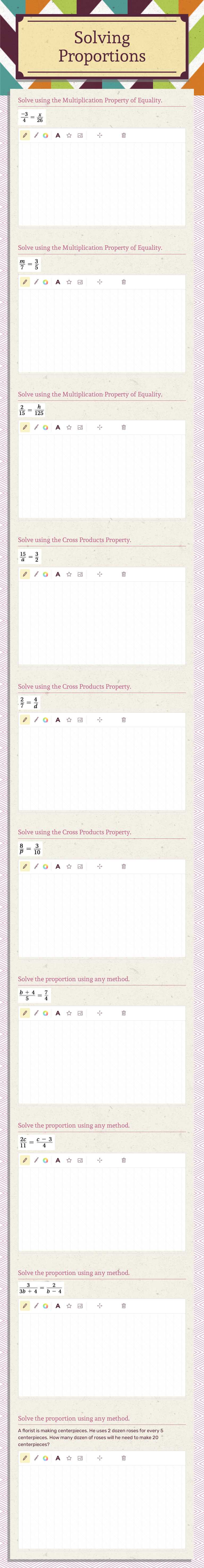 Solving Proportions Grade 6 worksheet preview
