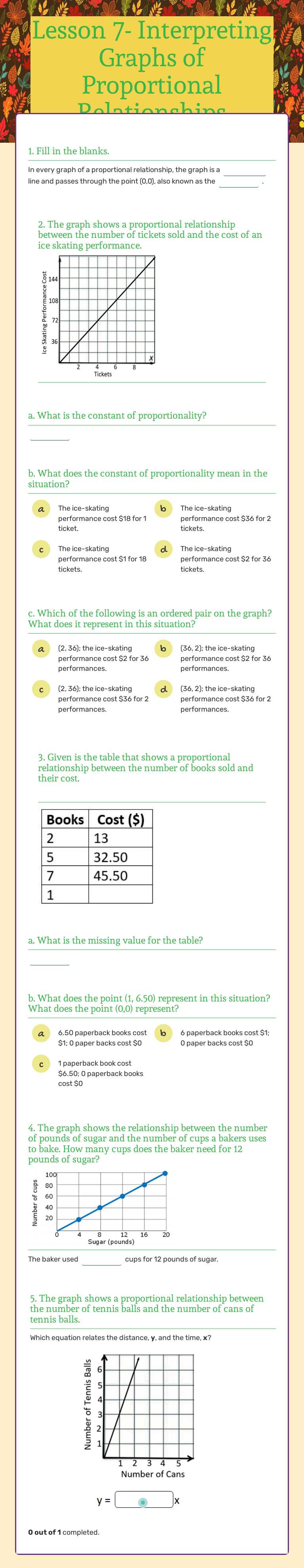 Lesson 7- Interpreting Graphs of Proportional Relationships worksheet preview image