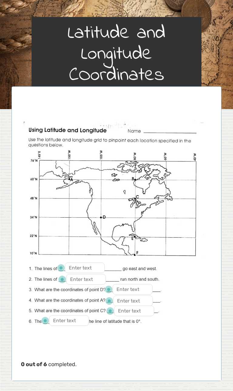 Latitude and Longitude COordinates Grade 3 worksheet preview