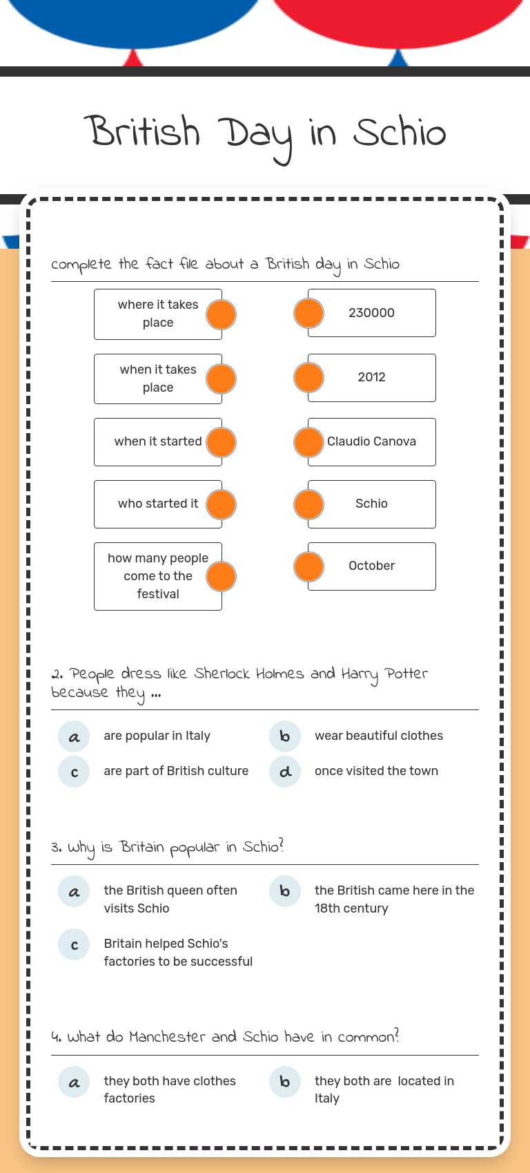 British Day in Schio worksheet preview image