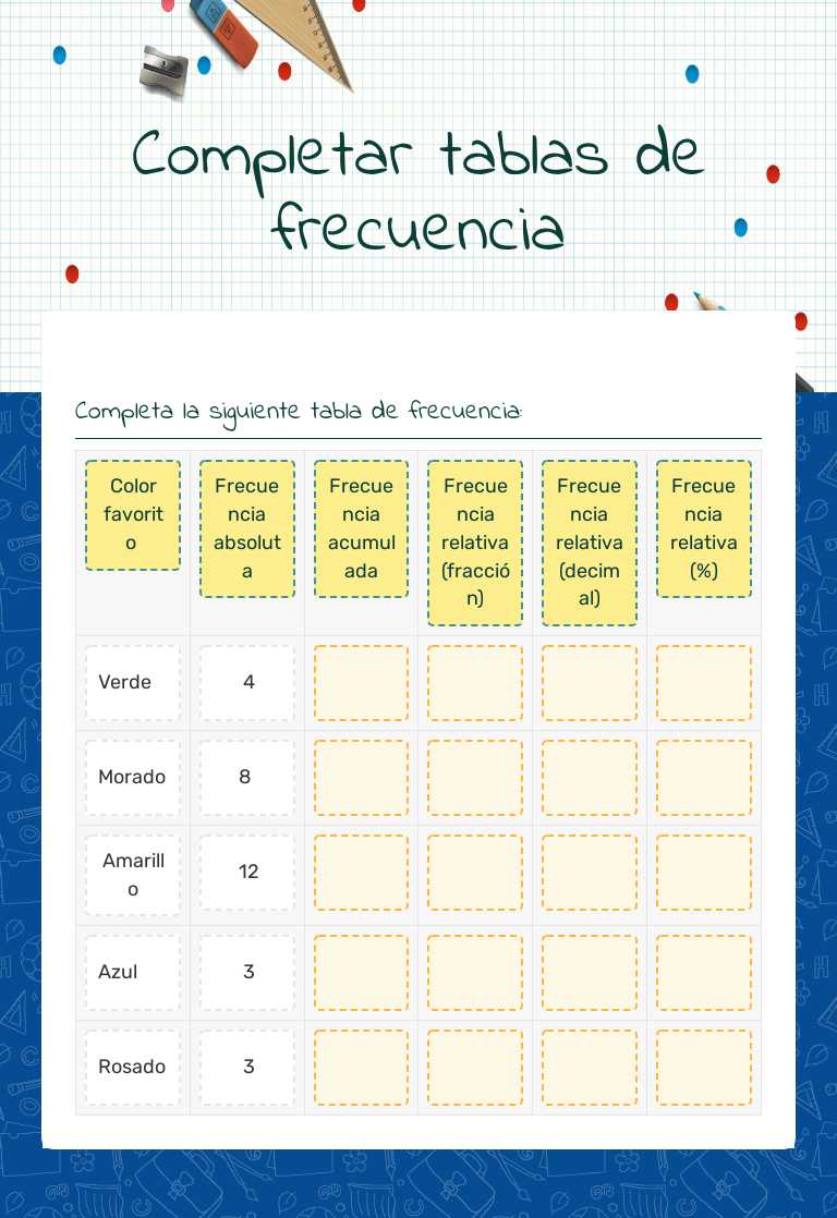 Completar tablas de frecuencia worksheet preview image