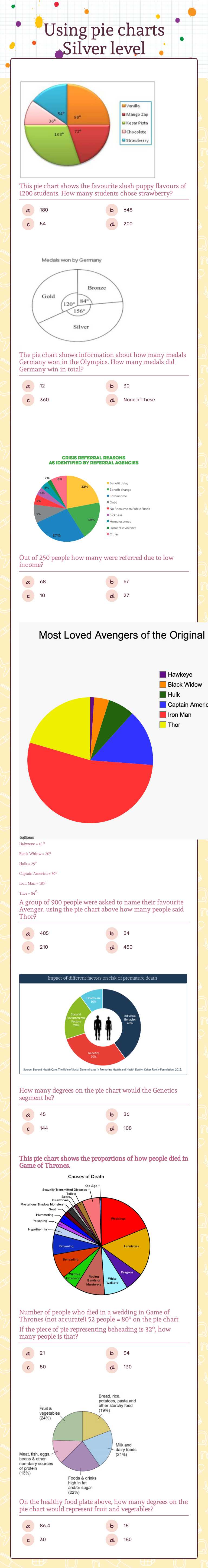 Using pie charts Silver level worksheet preview image