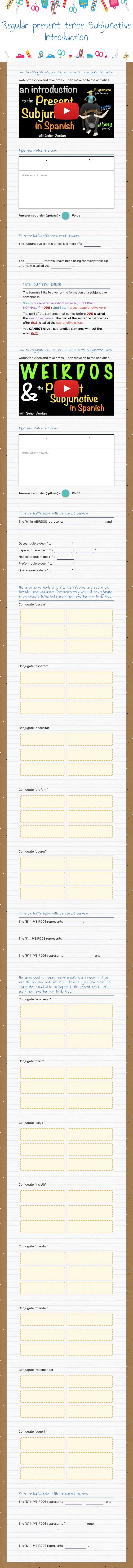 Regular present tense Subjunctive Introduction worksheet preview image