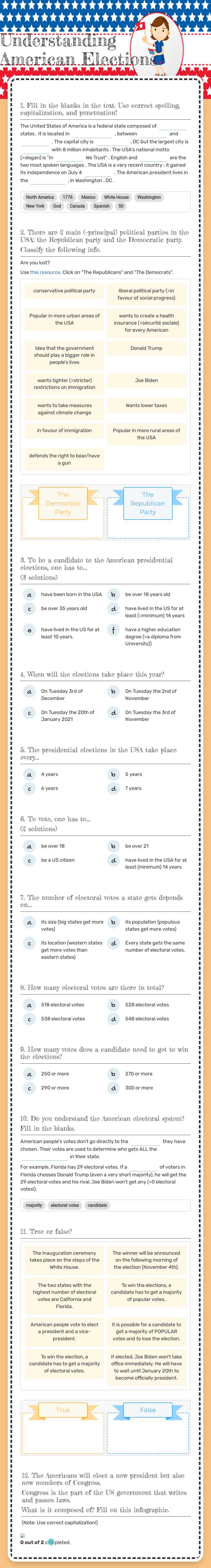 Understanding 
American Elections Grade 5 worksheet preview
