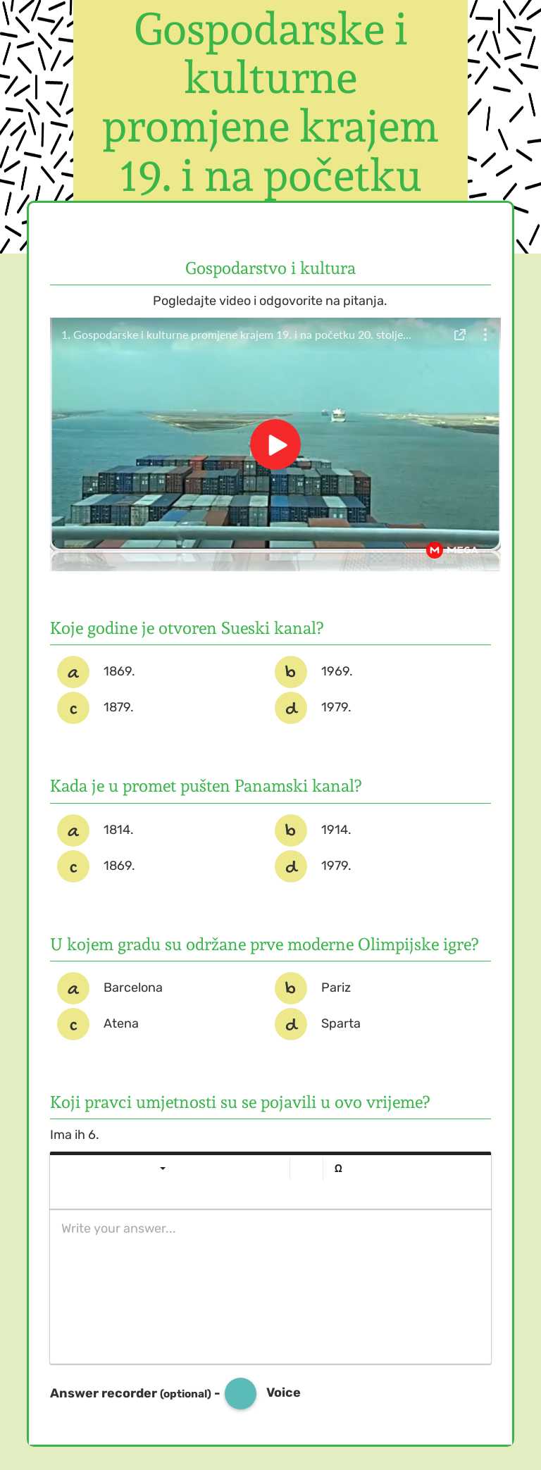 Gospodarske i kulturne promjene krajem 19. i na početku 20. stoljeća worksheet preview image