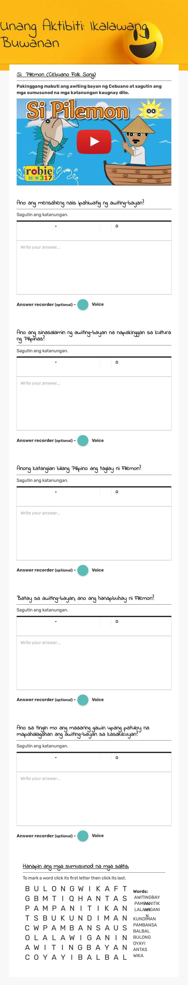 Unang Aktibiti: Ikalawang Buwanan worksheet preview image