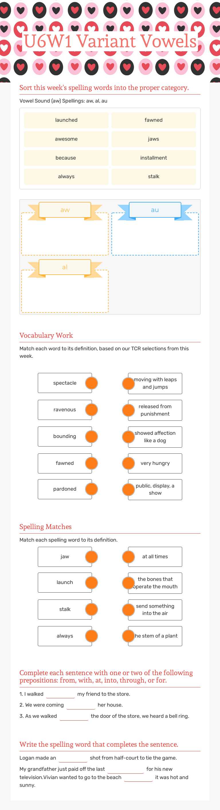 U6W1 Variant Vowels worksheet preview image