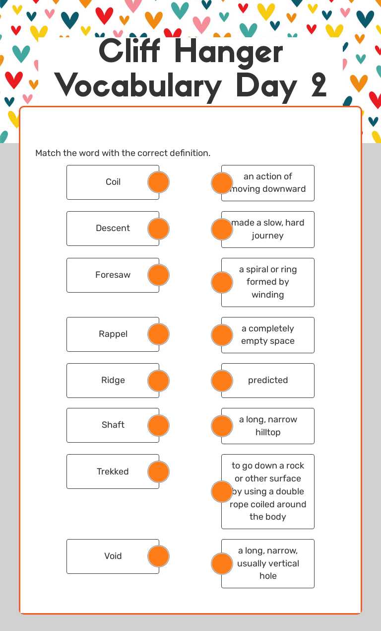 Cliff Hanger Vocabulary Day 2 Grade 4 worksheet preview