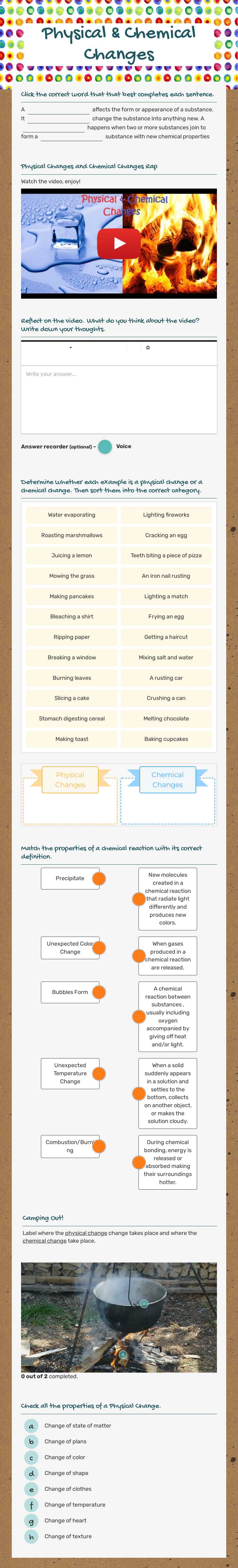 Physical & Chemical Changes worksheet preview image