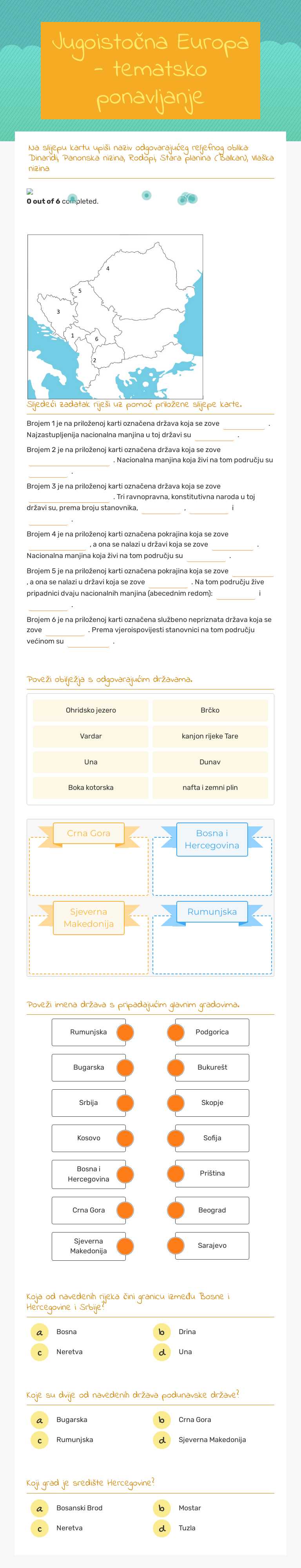 Jugoistočna Europa - tematsko ponavljanje worksheet preview