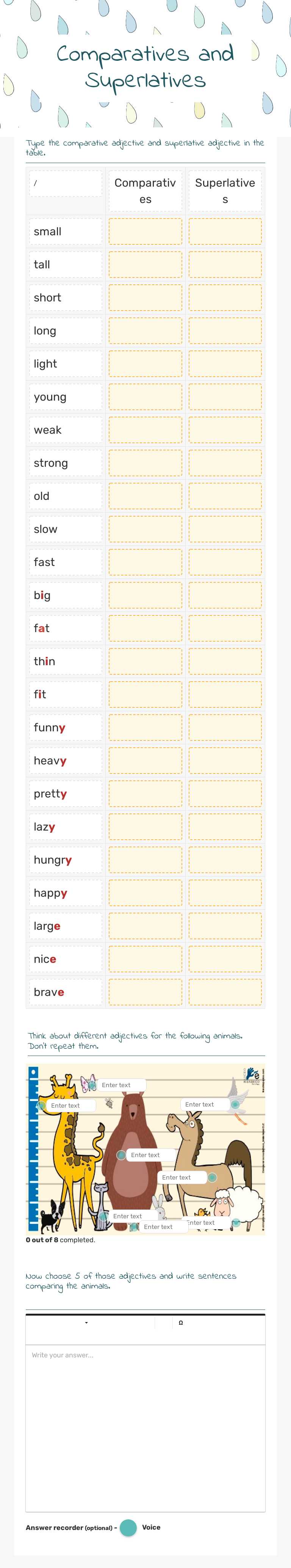 Comparatives and Superlatives worksheet preview image