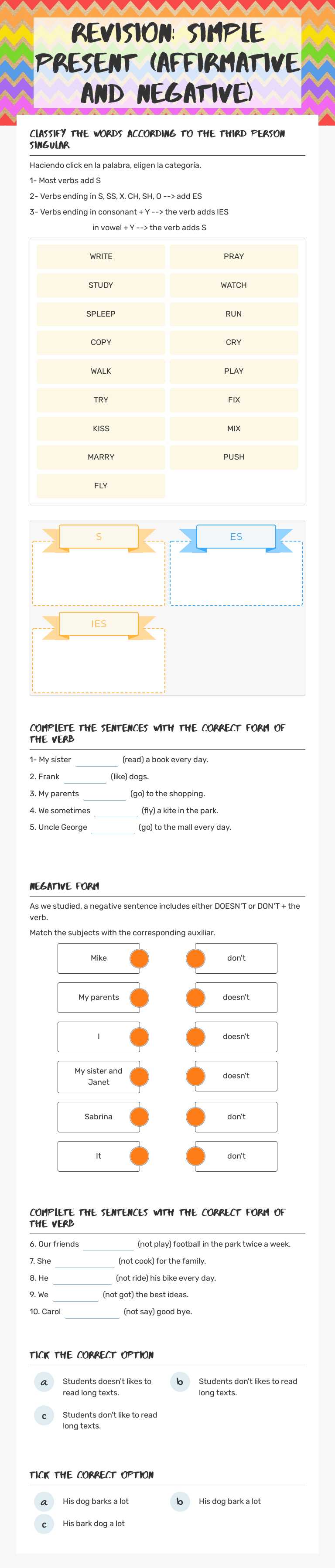 Revision: Simple present (affirmative and negative) worksheet preview image