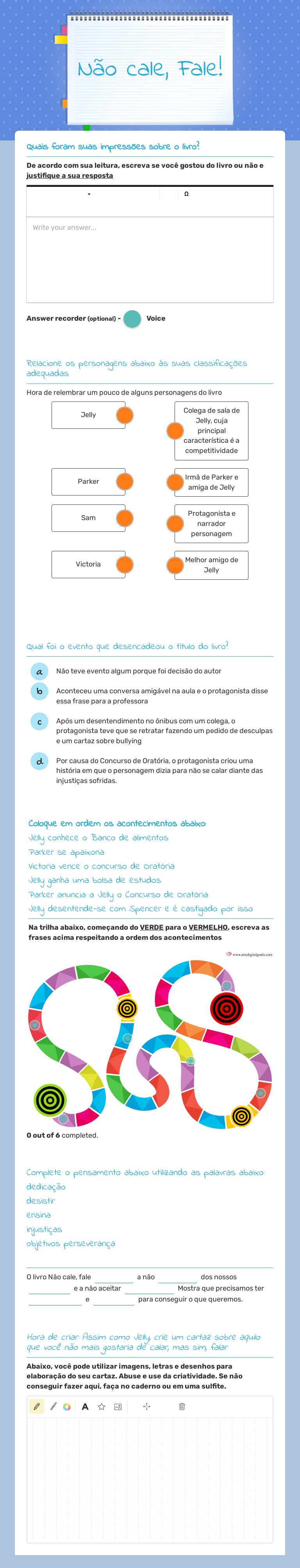 Não cale, Fale! worksheet preview image