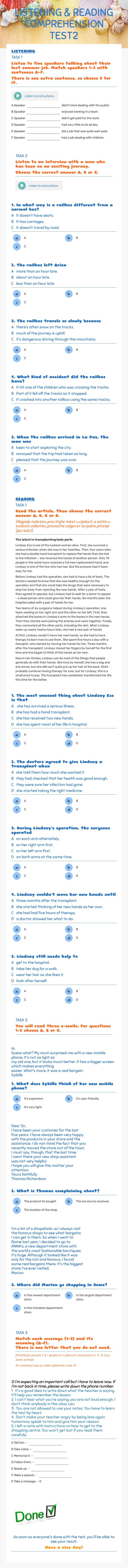 LISTENING & READING COMPREHENSION TEST2 worksheet preview image