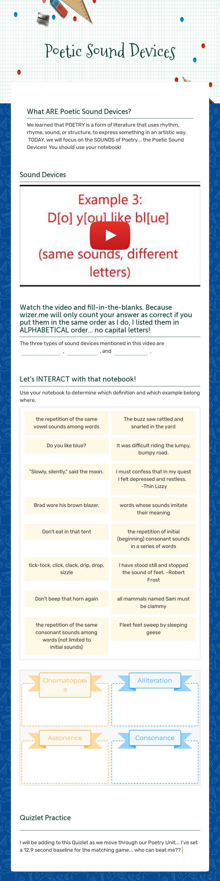 Poetic Sound Devices Grade 6 worksheet preview