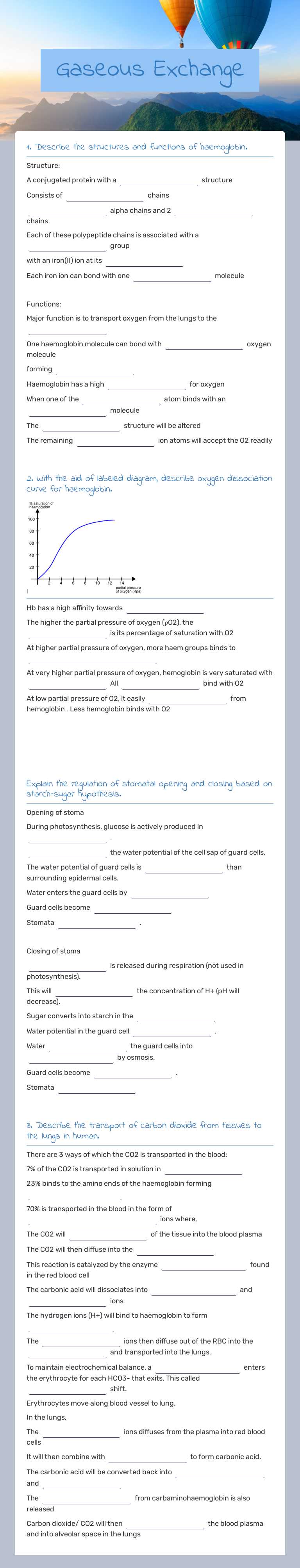 Gaseous Exchange worksheet preview image