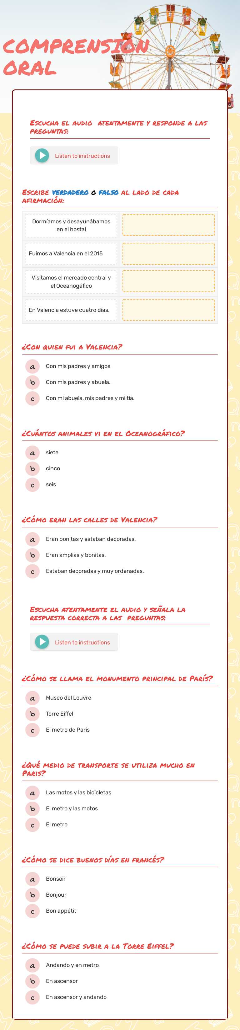 COMPRENSIÓN ORAL worksheet preview image