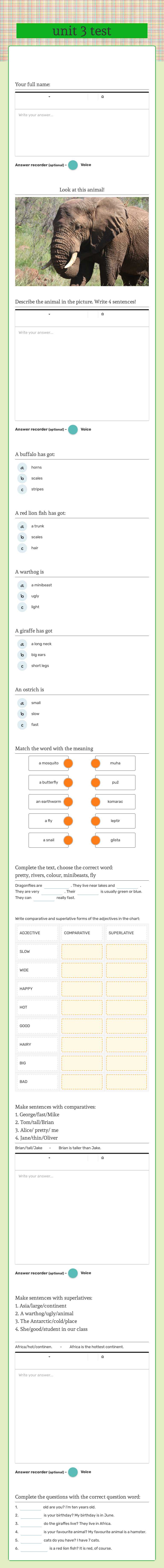 unit 3 test worksheet preview image