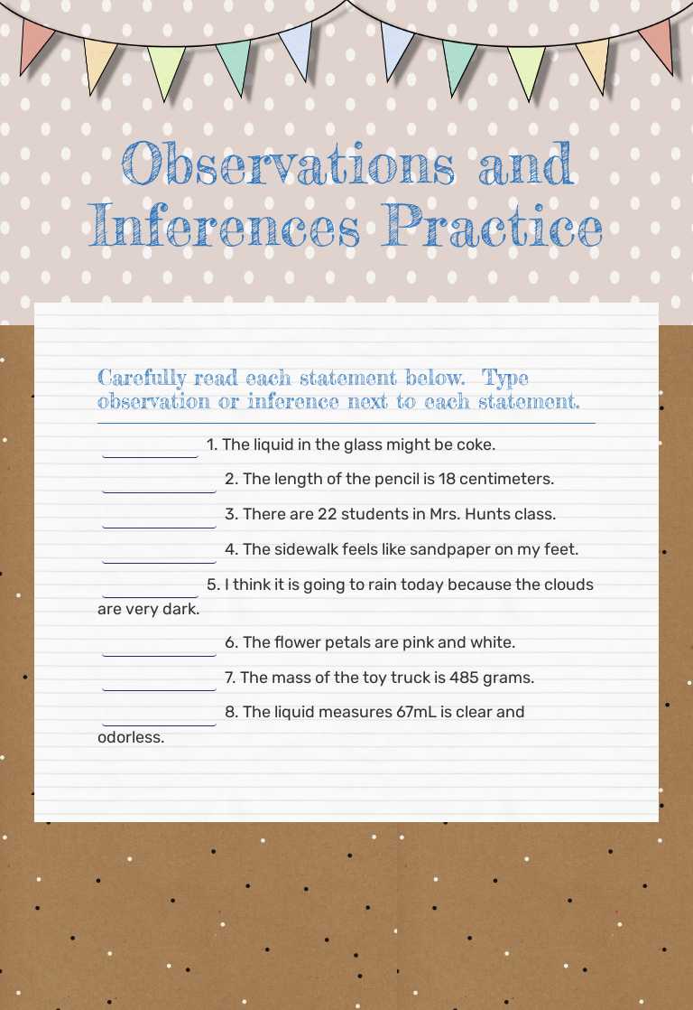 Observations and Inferences Practice worksheet preview image
