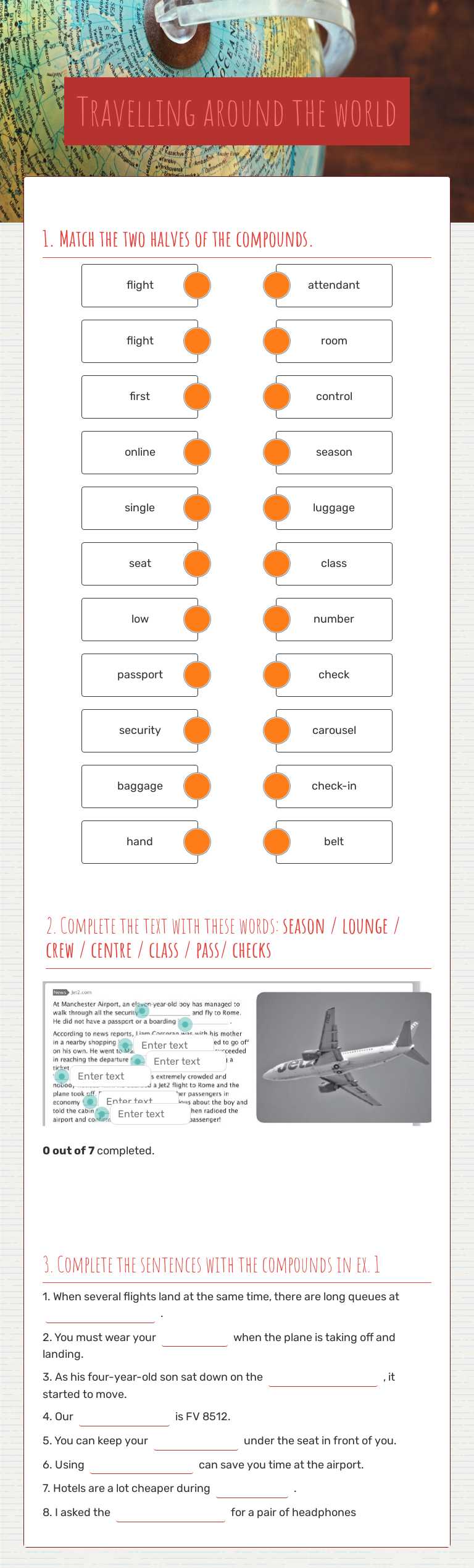 Travelling around the world worksheet preview image