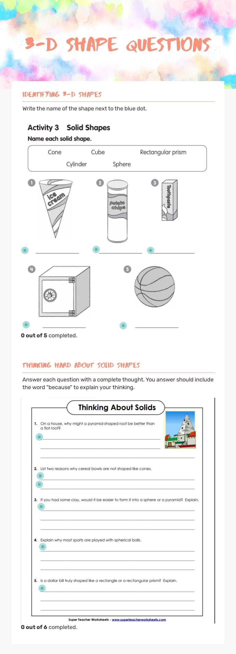 3-d Shape Questions worksheet preview image
