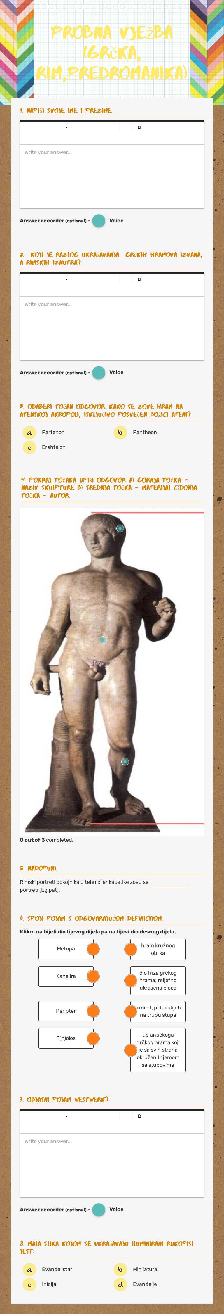 probna vježba (grčka, rim,predromanika) worksheet preview image
