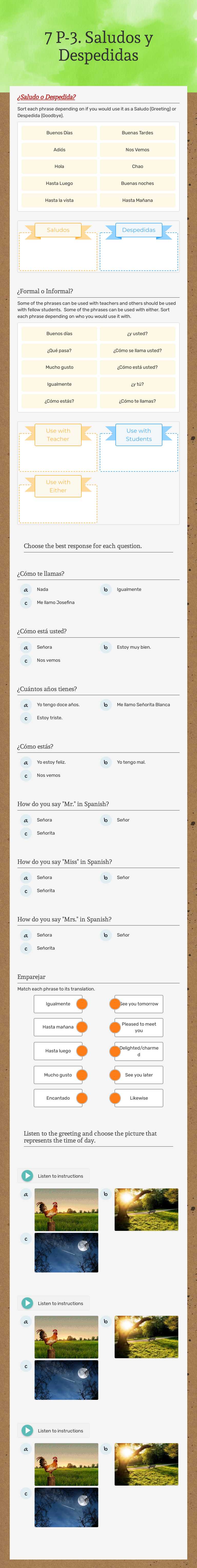 7 P-3. Saludos y Despedidas worksheet preview image
