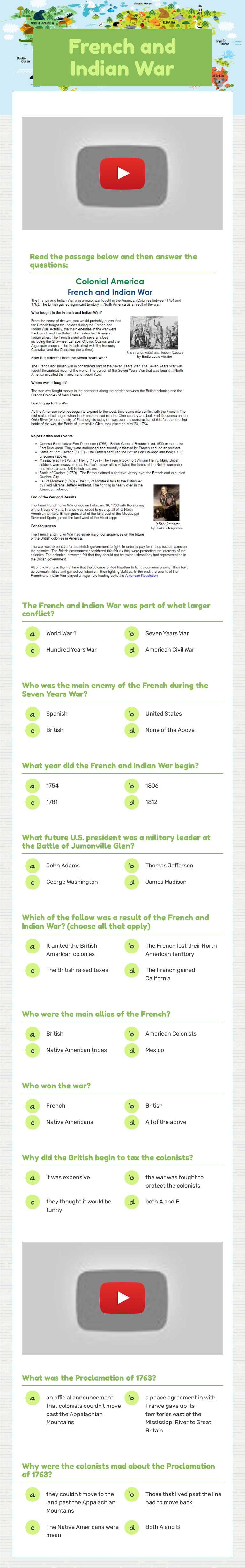 French and Indian War Grade 4 worksheet preview