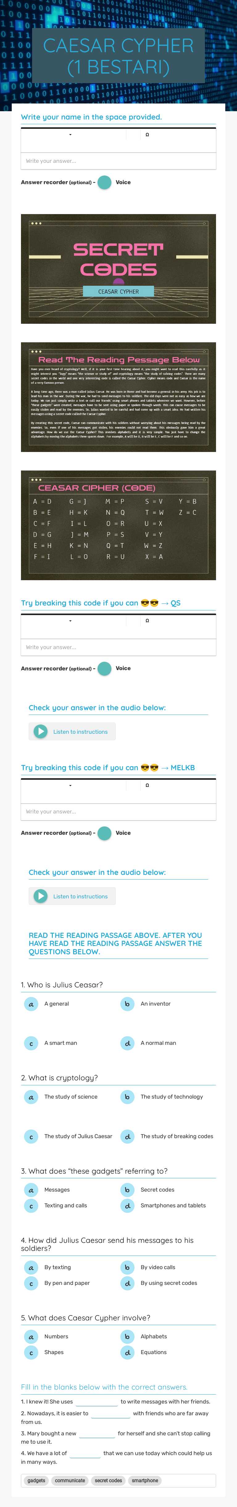 CAESAR CYPHER
(1 BESTARI) worksheet preview image