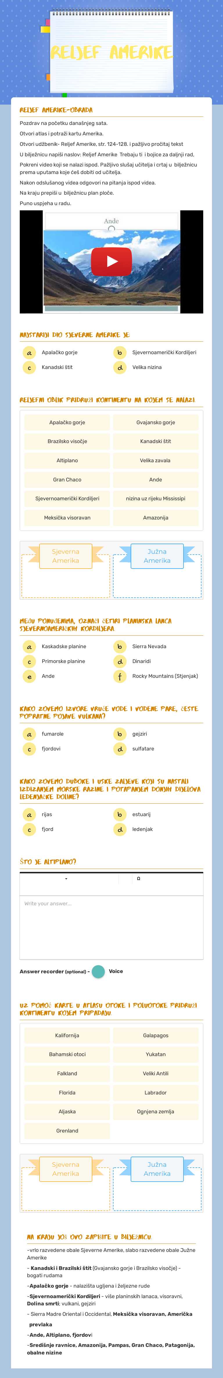 Reljef amerike Grade 6 worksheet preview