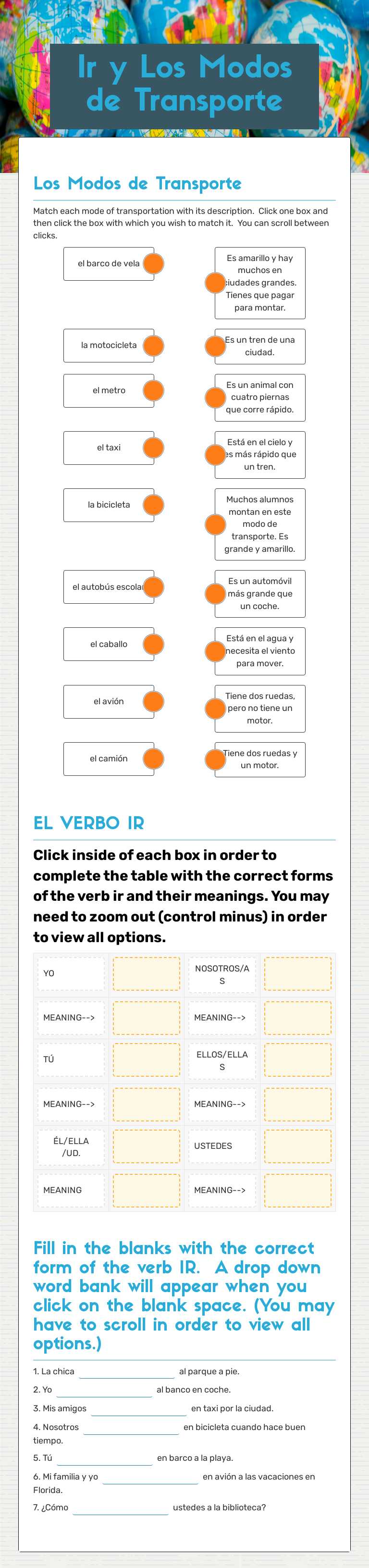 Ir y Los Modos de Transporte worksheet preview
